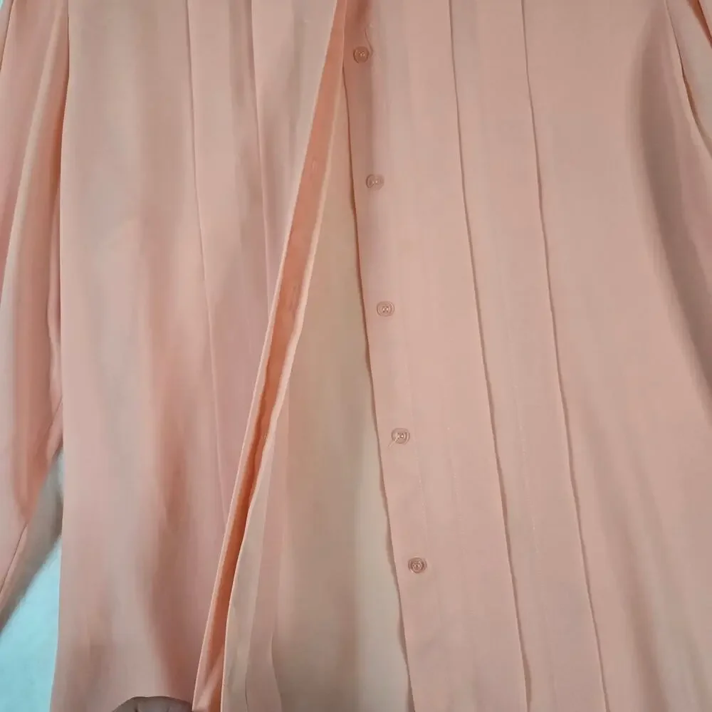 Diane Von Furstenberg Peach Blouse Womens Size 12 Top Flowy Button Up 0839 - Picture 4 of 8